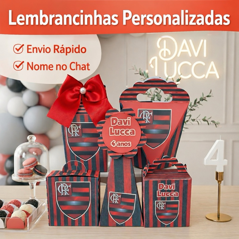 Kit Flamengo 50 Caixas Personalizadas Lembrancinhas Festa Infantil Caixinhas Milk Aniversário Pegue e Monte