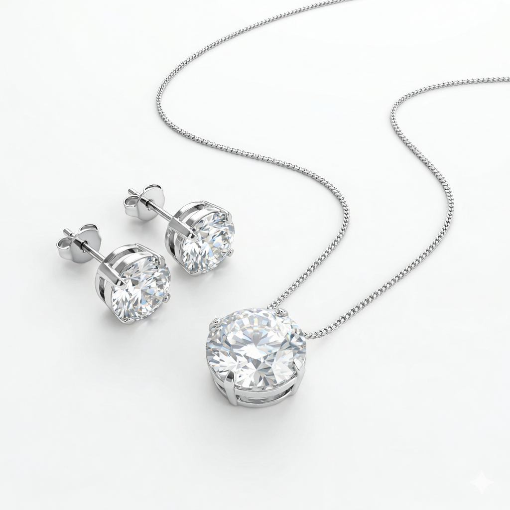 Conjunto Ponto de Luz Brilhante Colar + Brinco Folheado Garantia Feminino Delicado