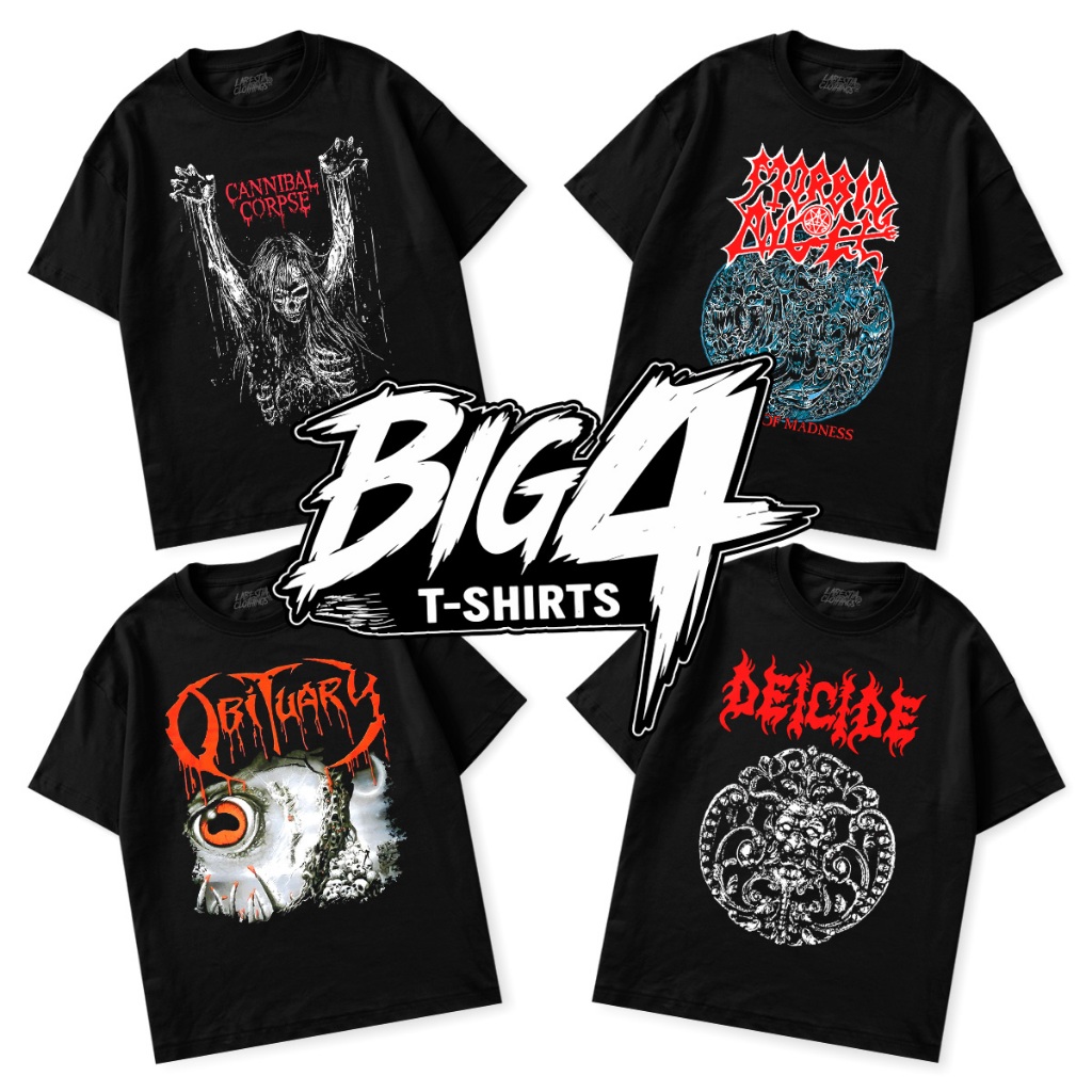 Kit 4 Camisetas de Banda Cannibal Corpse, Morbid Angel, Deicide e Obituary em 100% Algodão 30.1