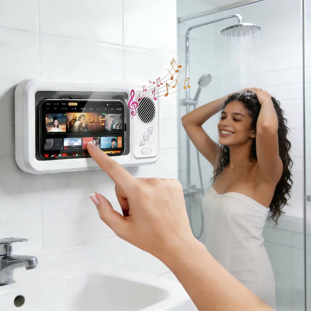 Suporte De Celular À Prova D'água Para Chuveiro, Alto-falante Bluetooth, Tela Sensível Ao Toque Antiembaçante, Banheiro
