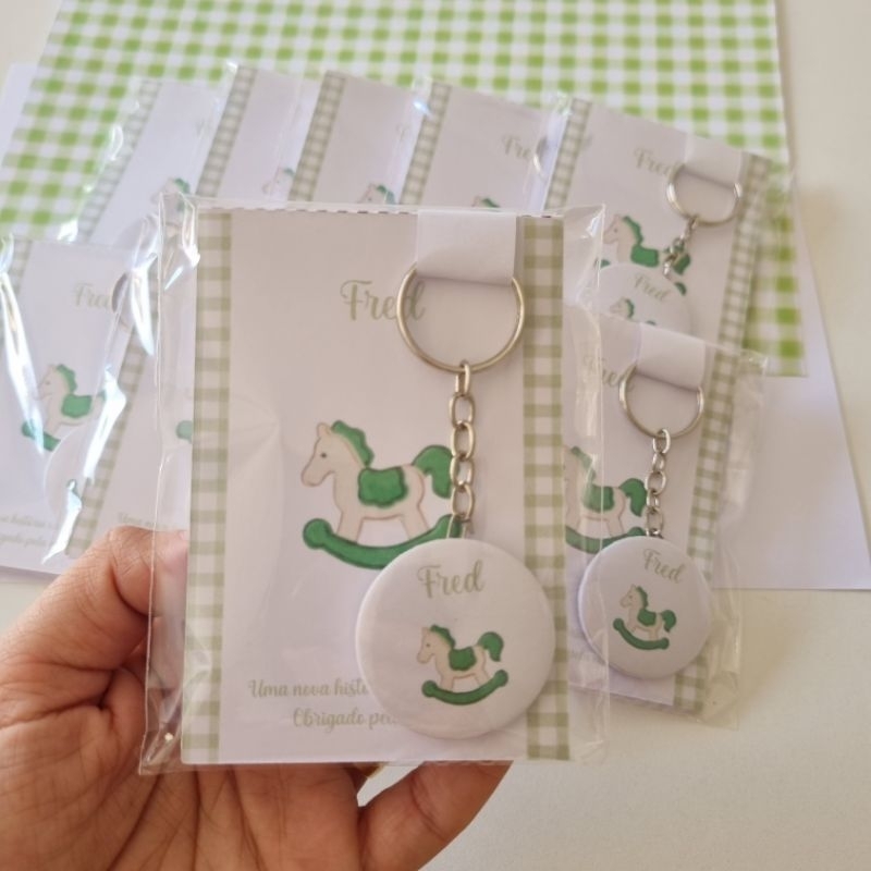 kit Lembrancinha Maternidade Cavalinho Verde Personalizado com Nome Lembrança Nascimento Festa