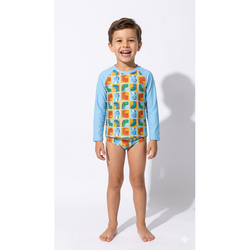 Conjunto praia infantil masculino proteção Uv manga longa + sunga