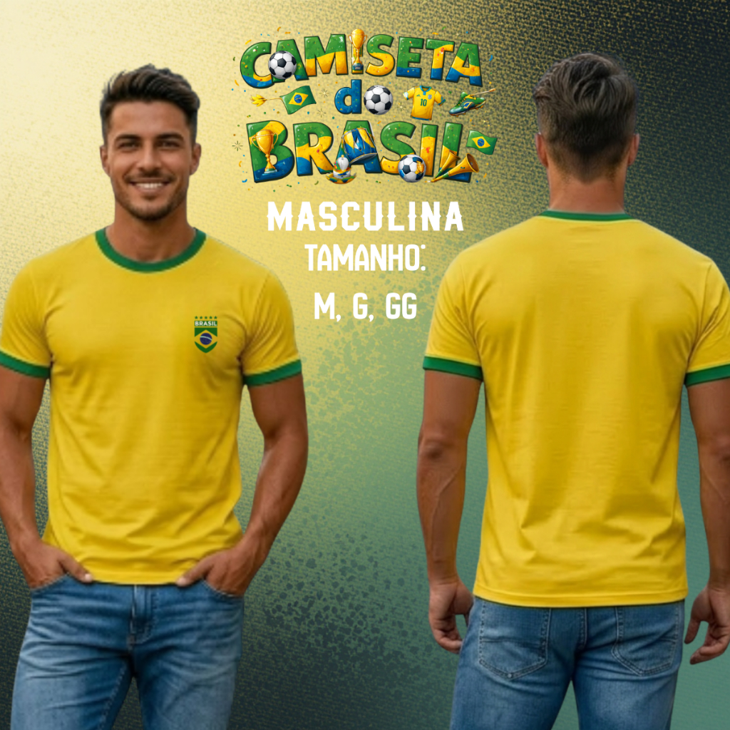 Camiseta Brasil Masculina Amarela Camisa Selecao Brasileira Dry-Fit Torcida Copa Patriota Promoção