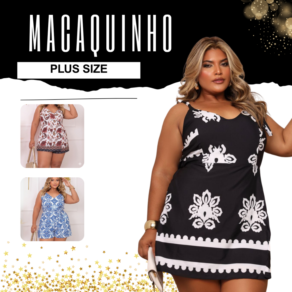 Macaquinho  Plus Size Macacão Short Saia  Soltinho Feminino Curto Elegante All Curve Alça Larga Tendencia Verão em Oferta na Shopee