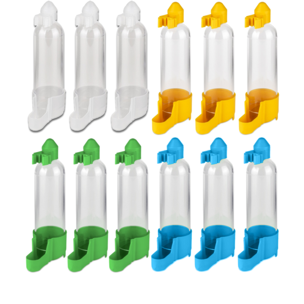 Kit 12 Bebedouro Tubular 50ml para Pássaros Caçula Grosso para Gaiola Coleiro Cor Sortida