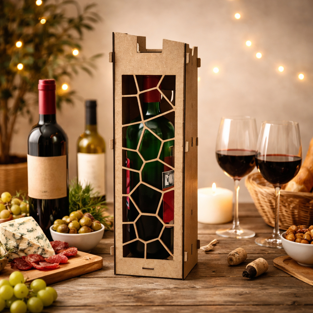 Caixa De Vinho Vazado Mdf Crú Porta Vinho Presente Decoração