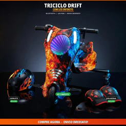 Triciclo Drift Elétrico Com Bluetooth Adulto e Infantil 3 Velocidades 350w Bluetooth Led 8 Polegadas