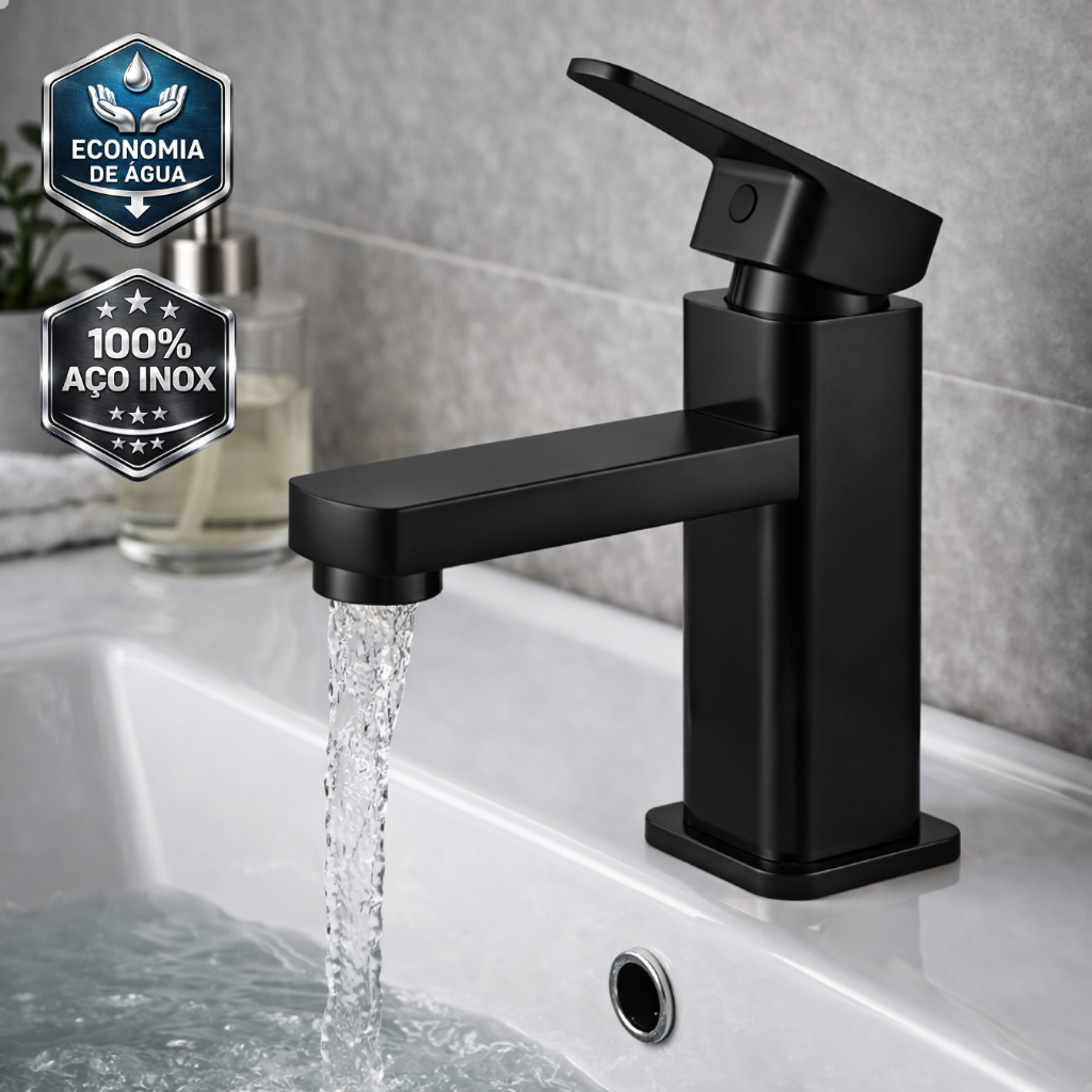 Torneira Para Pia de Banheiro Preto Fosco Monocomando Torneira Bica Baixa Inox Quente e Fria Metal