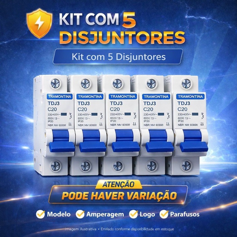 Kit 5 Disjuntor Unipolar mono (Tramontina) 16C, 20C, 25C, 32C Disjuntor Tramontina