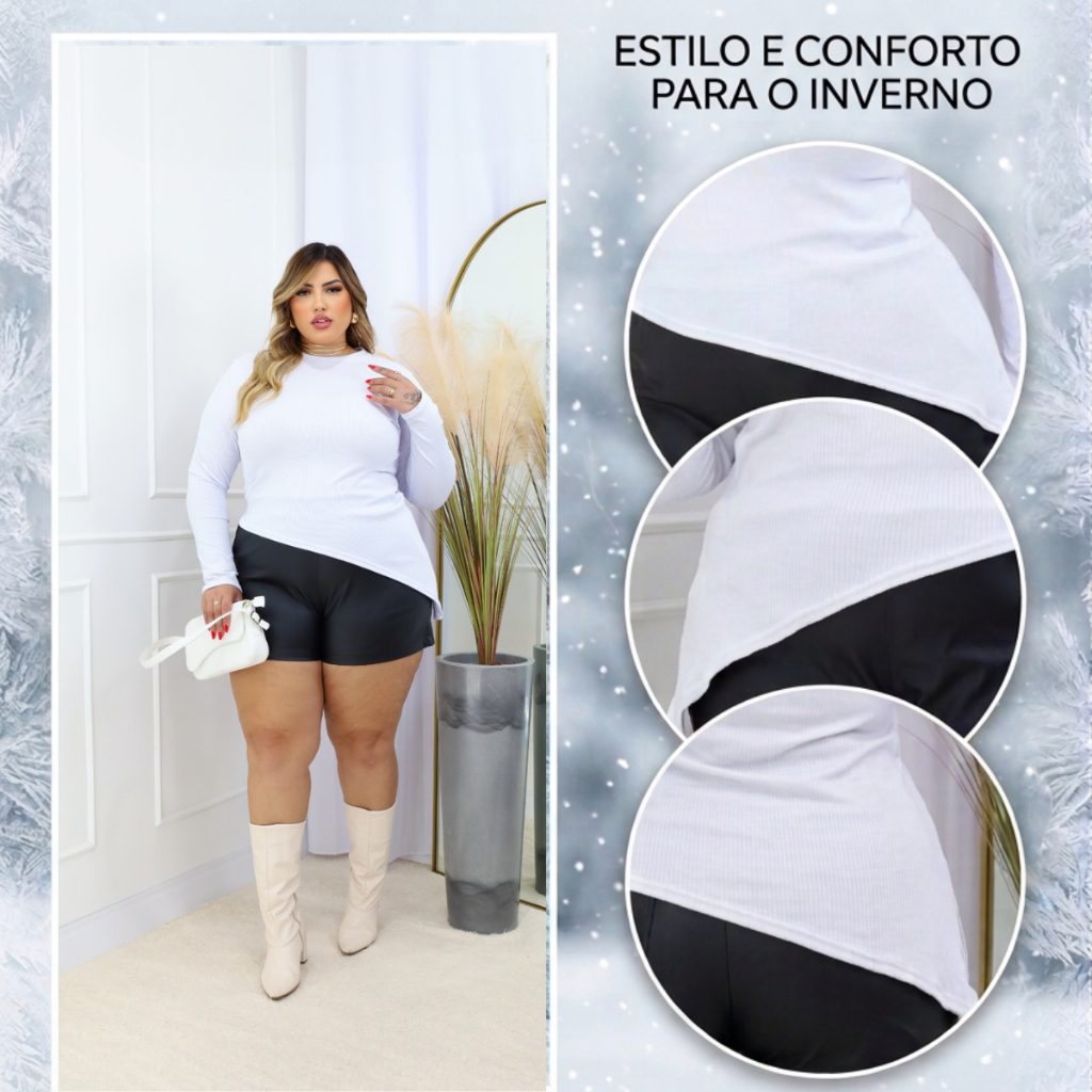 Blusa de frio Feminina Plus Size manga longa assimétrica  elegante Inverno Outono Malha em Ribana