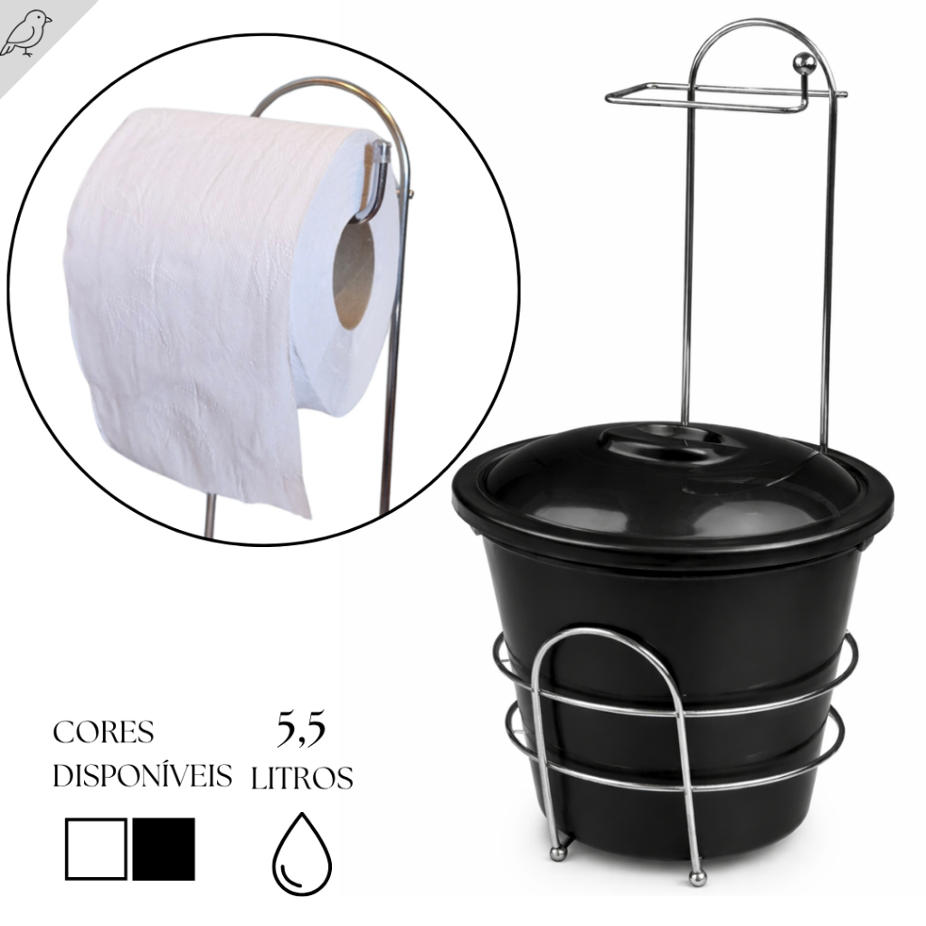 Cesto 5,5 L Com Suporte Papel Higienico Compacto Pratico Para Banheiros Lavabos Organização