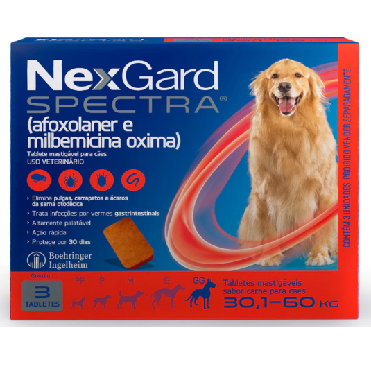 Nexgard Spectra Antipulgas e Carrapatos para Cães de 30,1 a 60kg 3 Tabletes Mastigáveis