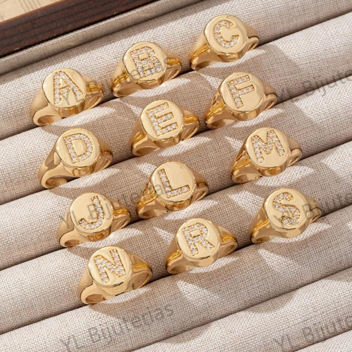 Anel de Letra Inicial Ajustável Banhado Ouro Não Escurece Personalizado Presente Amiga em Oferta na Shopee