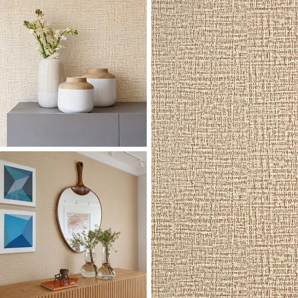 Papel de Parede Adesivo Linho Bege - quarto sala Decorativo Auto Adesivo