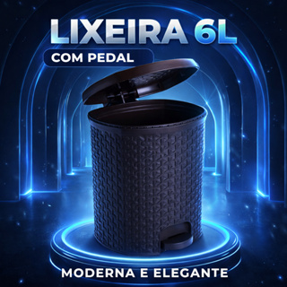 Lixeira Rattan com Pedal 6 Litros Preta Cozinha/Banheiro/Escritório/Quarto Bebê em Oferta na Shopee