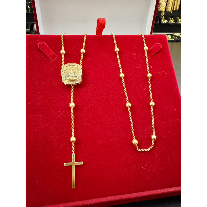 Cordão corrente terço 3mm 70cm banhado a ouro 18k nossa senhora aparecida