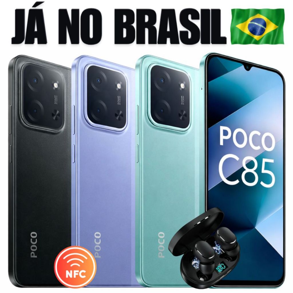 Celular Poco C85 4G Com NFC 256/8GB 128/6GB Versão Global Dual Chip Tela 6.9" + Fone de Ouvido