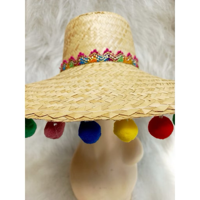 CHAPÉU MEXICANO DE PALHA COM BOLINHAS COLORIDAS | SOMBREIRO | FESTA FANTASIA, CARNAVAL, TEQUILEIRO, PESCARIA | GRANDE