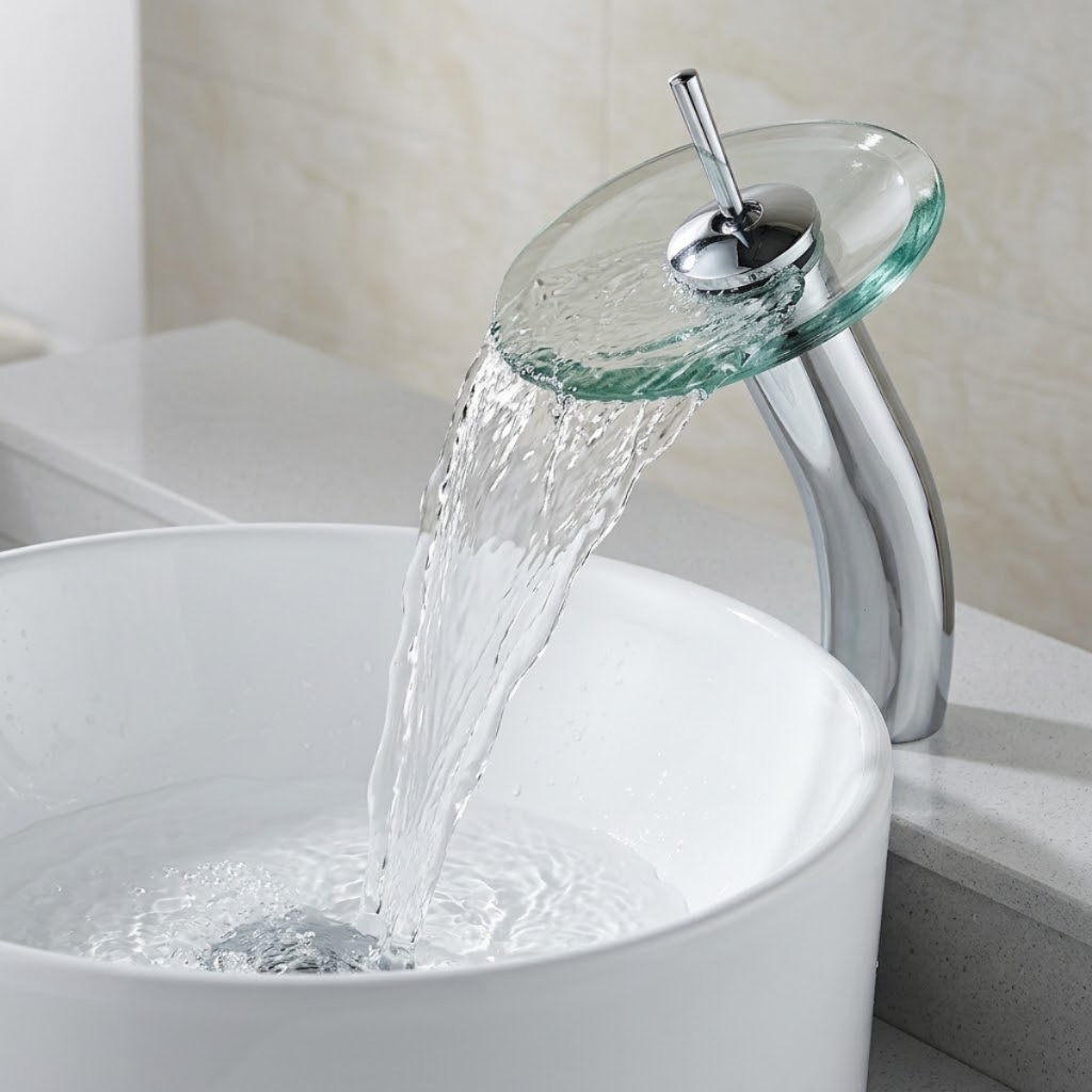 Torneira Lopazzi 30cm Banheiro Moderno Cascata Alta Vidro Misturador Quente e Frio Variações de Cores