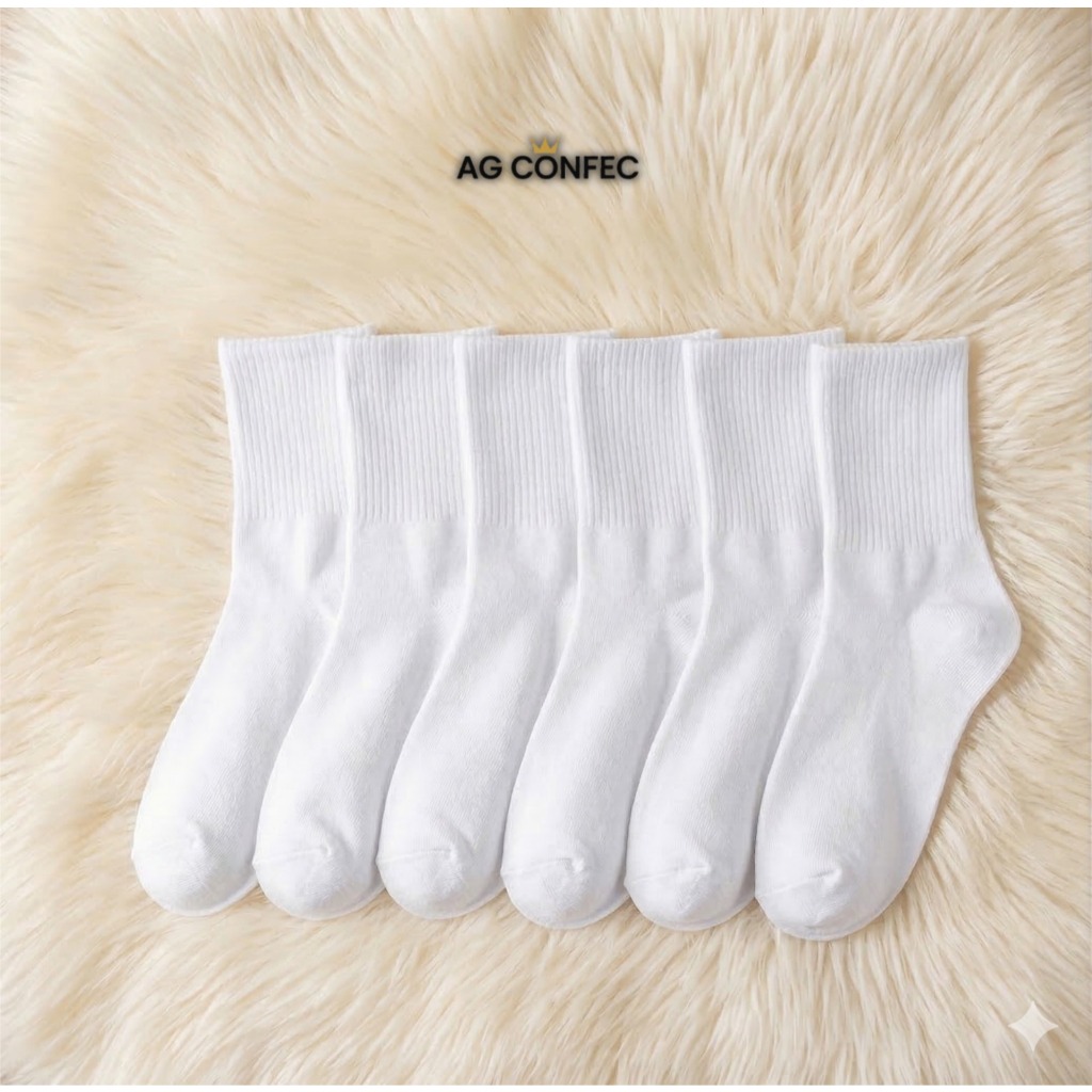 Kit 24 Pares Meias Cano Alto Longo Unissex Masculina Feminina Macia BRANCA Respirável