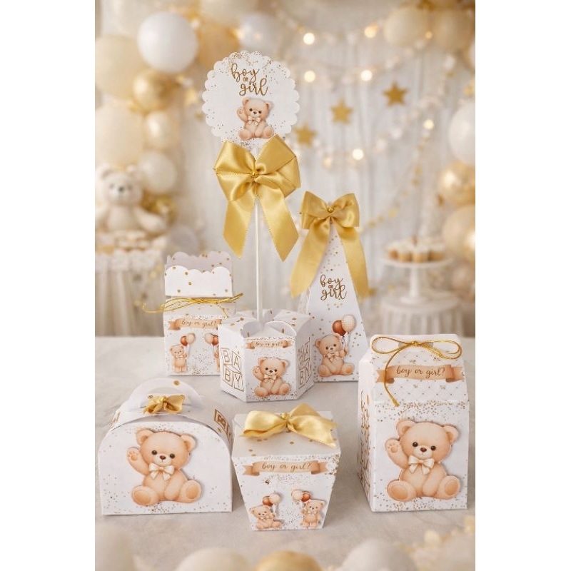 Kit Festa Chá Revelação Neutro Ursinho Lx Completo Pronta Entrega Lembrancinhas Caixinhas Decoradas Pegue e Monte