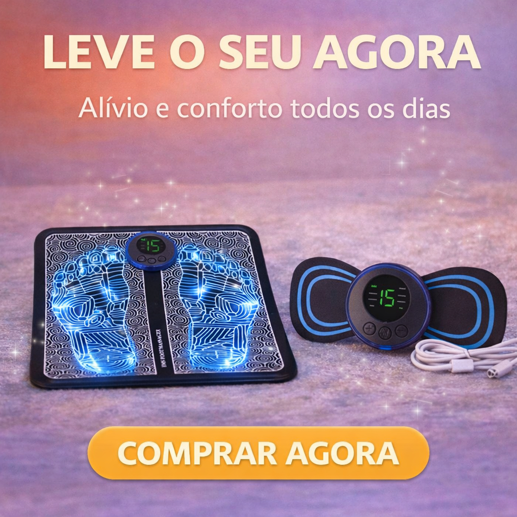 Kit Massageador EMS Portátil + Tapete Massageador Para Pés | 8 Modos 19 Intensidades