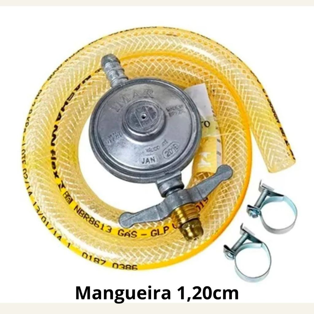 Kit Registro Regulador Gás de Cozinha C/ Mangueira  1,25CM + Abraçadeira - VINIGAS