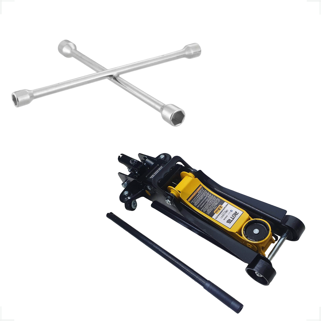 Kit Macaco Jacare 2,5 Ton + Chave De Roda Cruz Universal