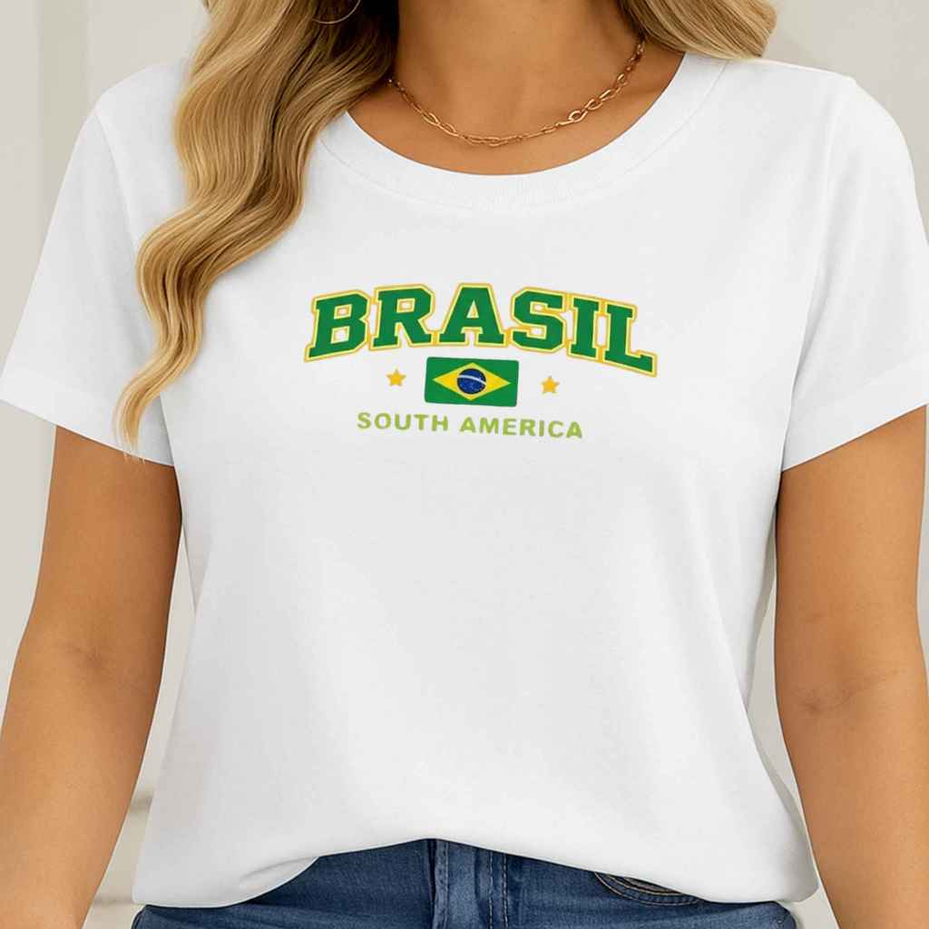 Camiseta Tshirt Feminina Brasil Copa Futebol 100% Algodão Envio Imediato Varias Cores Mais Vendida