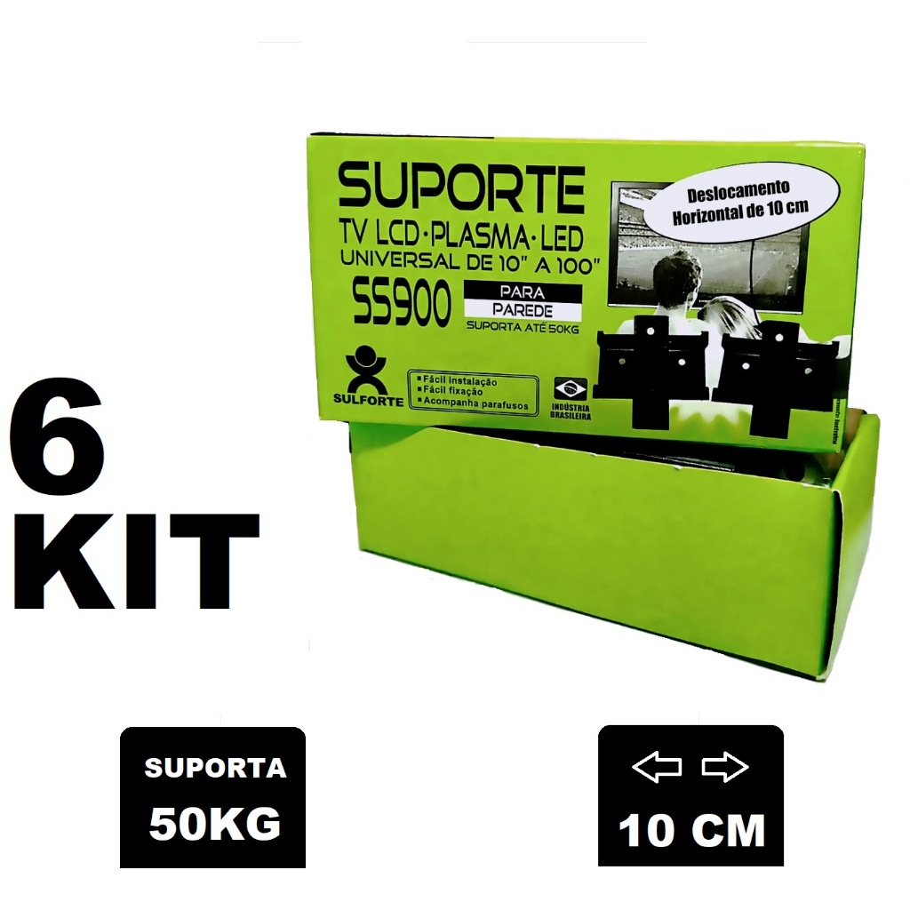 Kit 06 Suporte para TV Universal Fixo Painel Parede Smart LED LCD 4K 32 40 42 50 55 60 75 82 100 Polegada