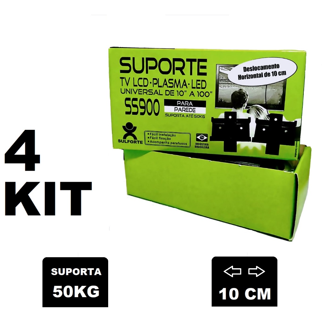 Kit 04 Suporte para TV Universal Fixo Painel Parede Smart LED LCD 4K 32 40 42 50 55 60 75 82 100 Polegada
