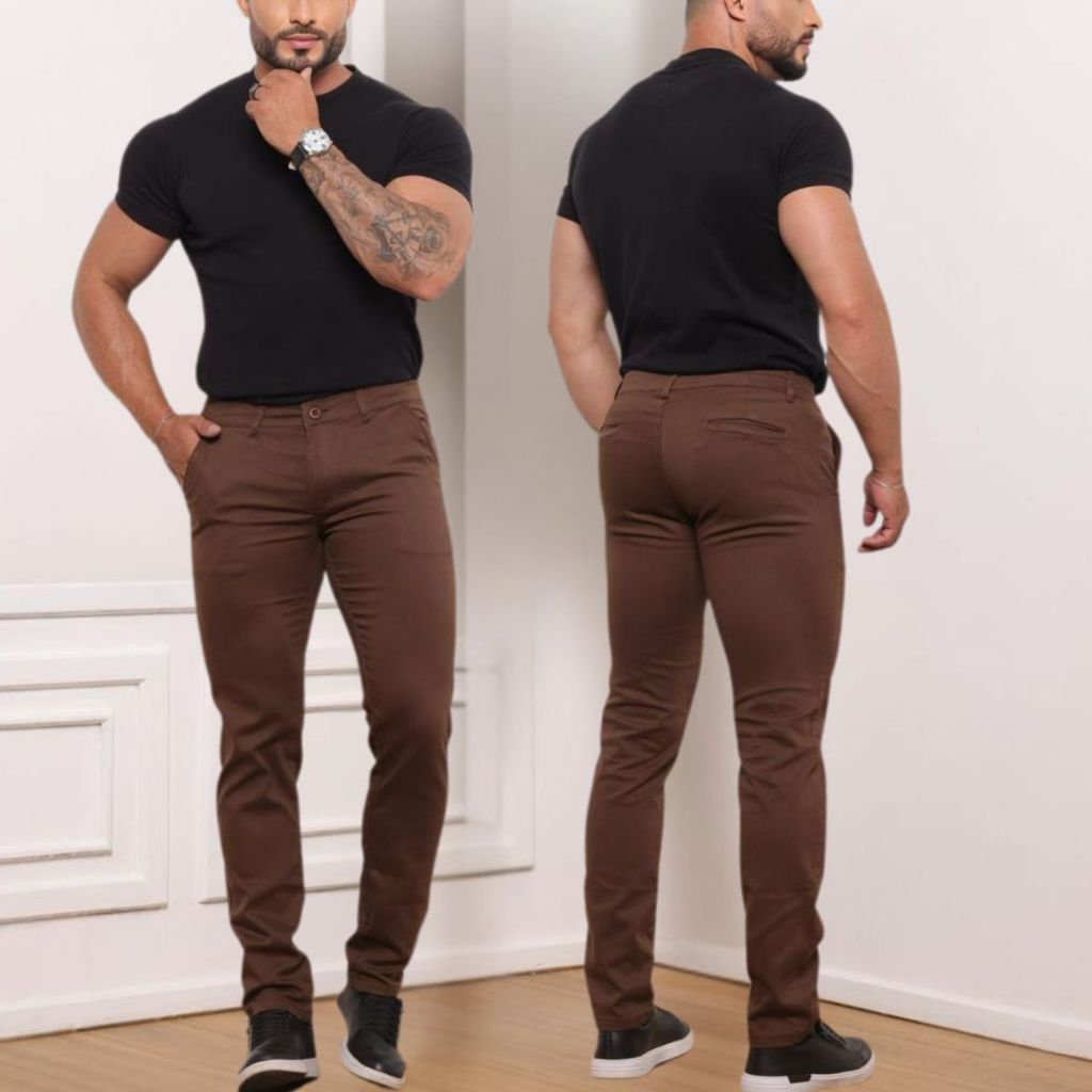 Calça SARJA Slim Social Sport Fino Masculina Alfaiataria Esporte Fino Bolso Faca Com Bolso Embutido Brim Com Elastano