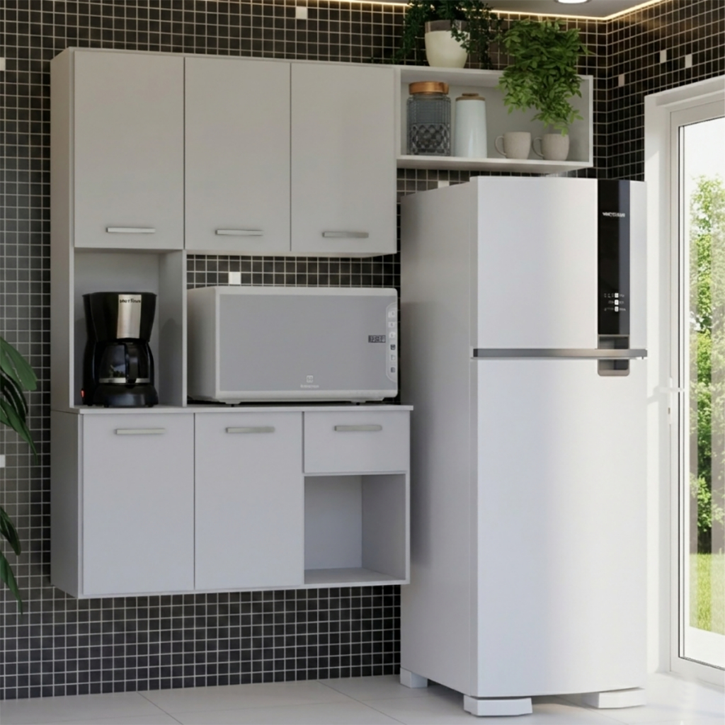 Cozinha Completa Suspensa Armário de Cozinha Aéreo com Nicho para Micro-ondas Organizador Multiuso Resistente em Oferta na Shopee