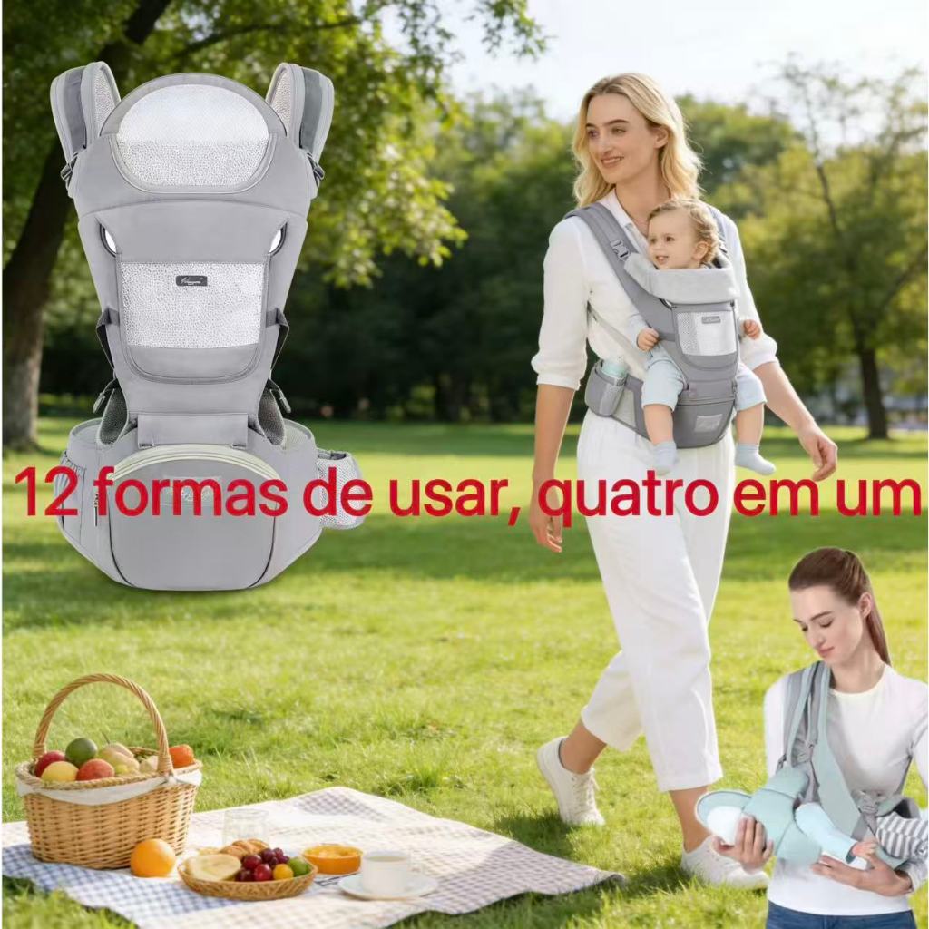 Bolsa Canguru Ergonômico Bebê Mãe Premium 12 Posições 4 Em 1 Cor Cinza- Seleções ao Ar Livre -Essenciais para a mãe sair em Oferta na Shopee