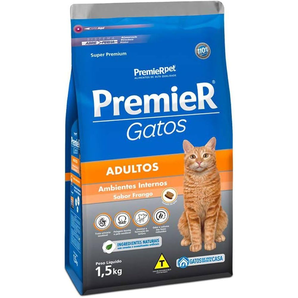 Ração PremieR Pet Ambientes Internos Gatos Adultos Frango 1,5kg