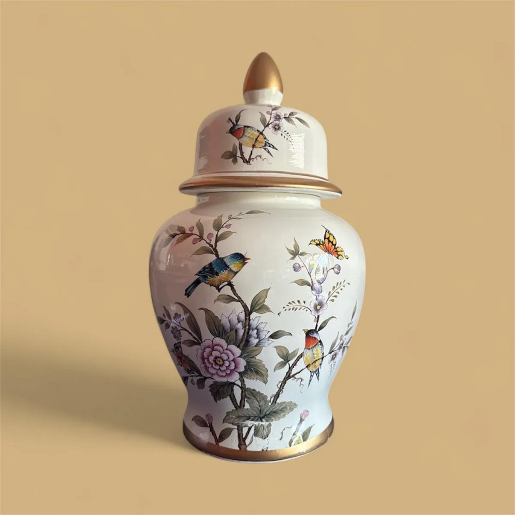 Potiche Cerâmica Vaso Tampa 44cm Importado China Decoração
