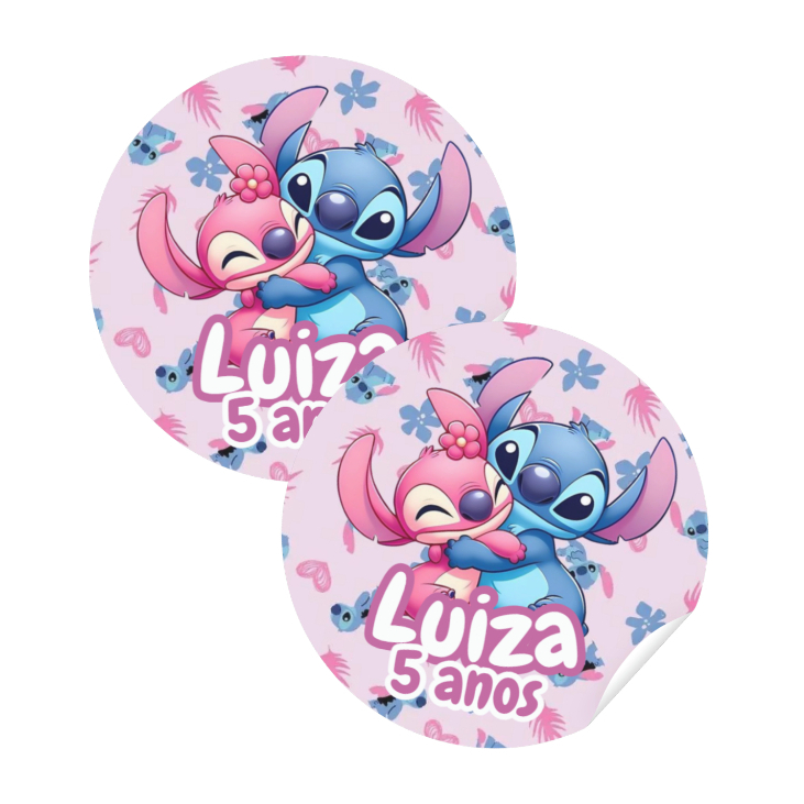 Adesivos Personalizados Stitch e Angel 4x4cm | Lembrancinha | Aniversário | Mêsversário - Qualquer tema