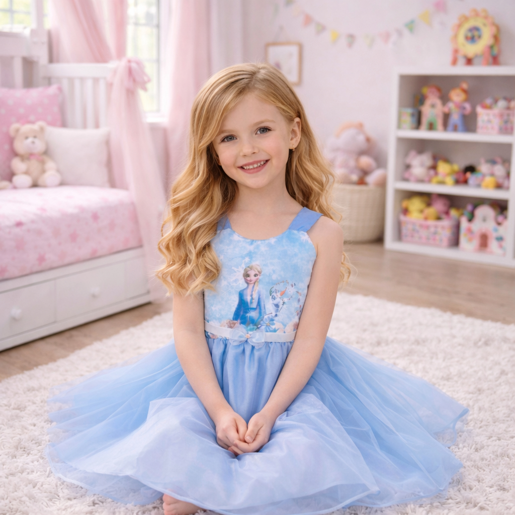 Vestido Infantil Feminino Estampado Desenhos Princesas Confortável Leve