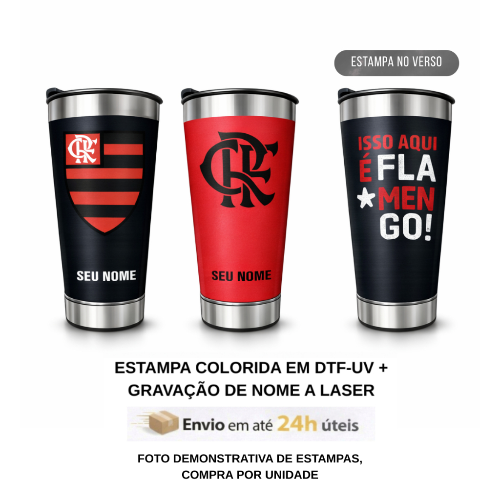 Copo Térmico inox 473ml Personalizado Time Vermelho e Preto RJ - Presente Futebol/Torcedor Rubro em Oferta na Shopee