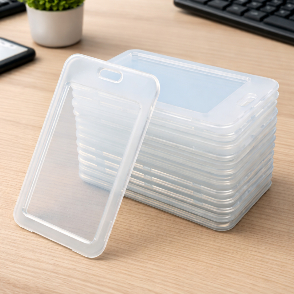 Porta Crachá Vertical Porta Cartão Transparente Dupla Face Vertical Cabe 2 Cartões