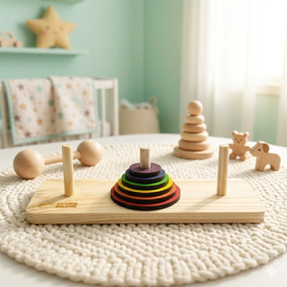 Brinquedo Infantil Torre de Hanói em Madeira Colorida | Jogo de Lógica e Raciocínio Educativo