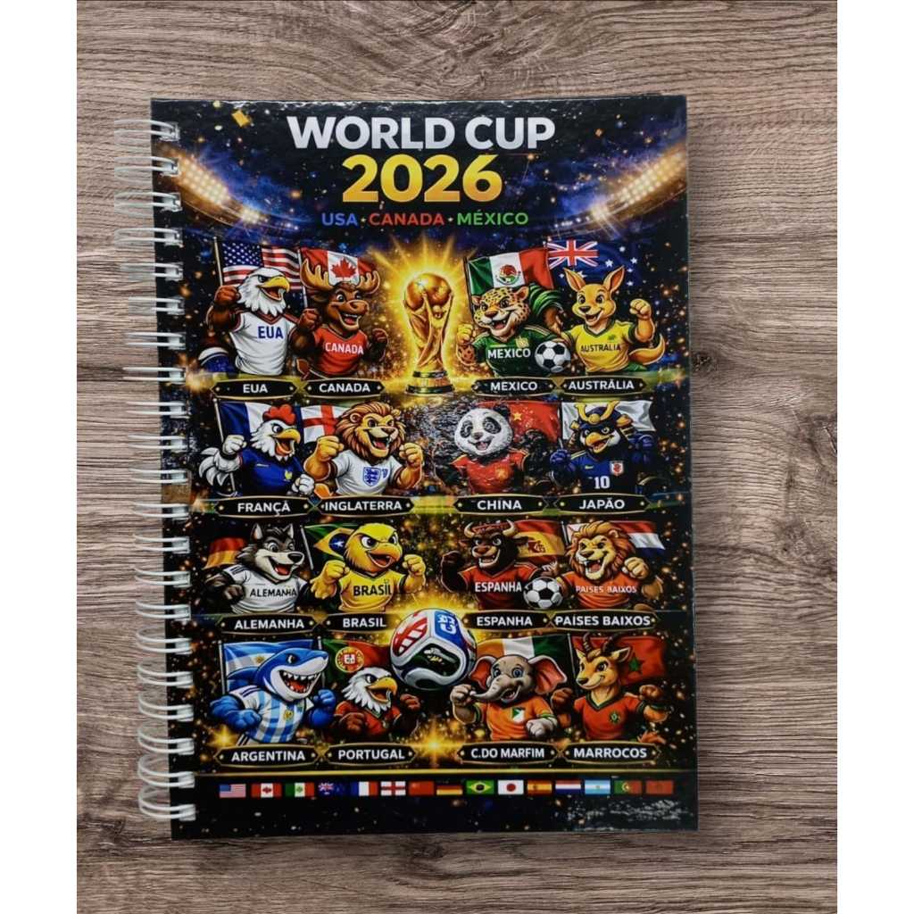 Caderno Escolar Copa do mundo 2026 com adesivos capa dura 20x27,5cm com 96 folhas. COD 63