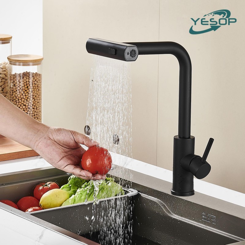 YESOP Torneira Cascata Cozinha Gourmet Bancada Monocomando Aço Inox 304 Cor Fosco Preto