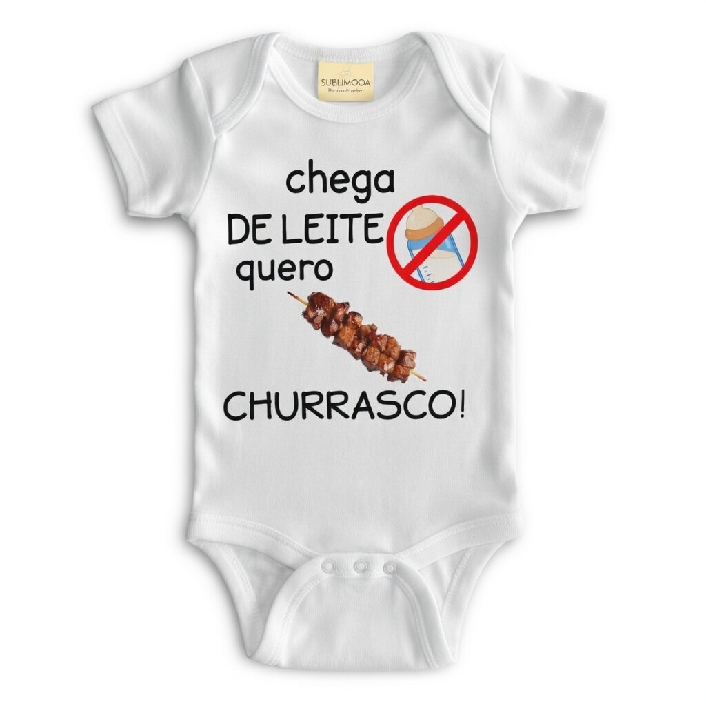 🔥 Body Bebê Personalizado - Chega de Leite, Quero Churrasco! - Poliéster + Elastano - Estica! 👶✨ em Oferta na Shopee