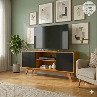 Rack Turim Para TV de até 50 Polegadas Com 2 Portas Pés Madeira Sala Nicho Divisórias em Oferta na Shopee