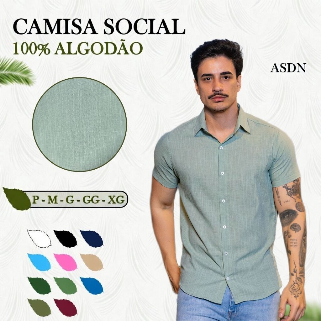 Camisa Social Masculina 100% Algodão Manga Curta Estilo Casual/Executivo em Oferta na Shopee