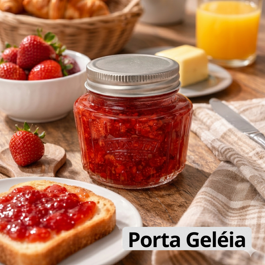 Porta Geléia Molhos Creme Luxo em Vidro 280ml Unitário 3 e 6 Tampa com Fechamento Seguro