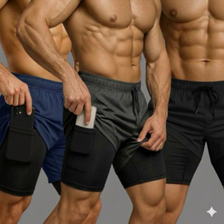 Shorts Masculinos 2 em 1 para Academia e Corrida – Conforto Premium com Bolso em Oferta na Shopee