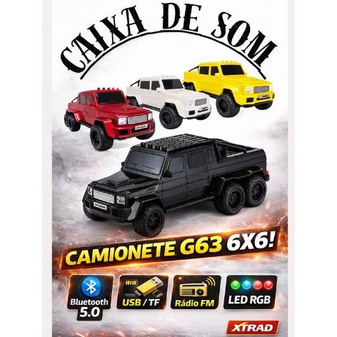 Caixa de Som Bluetooth G63 AMG 6x6 – Super Potente, FM USB TF, Design Premium Estilo Mercedes