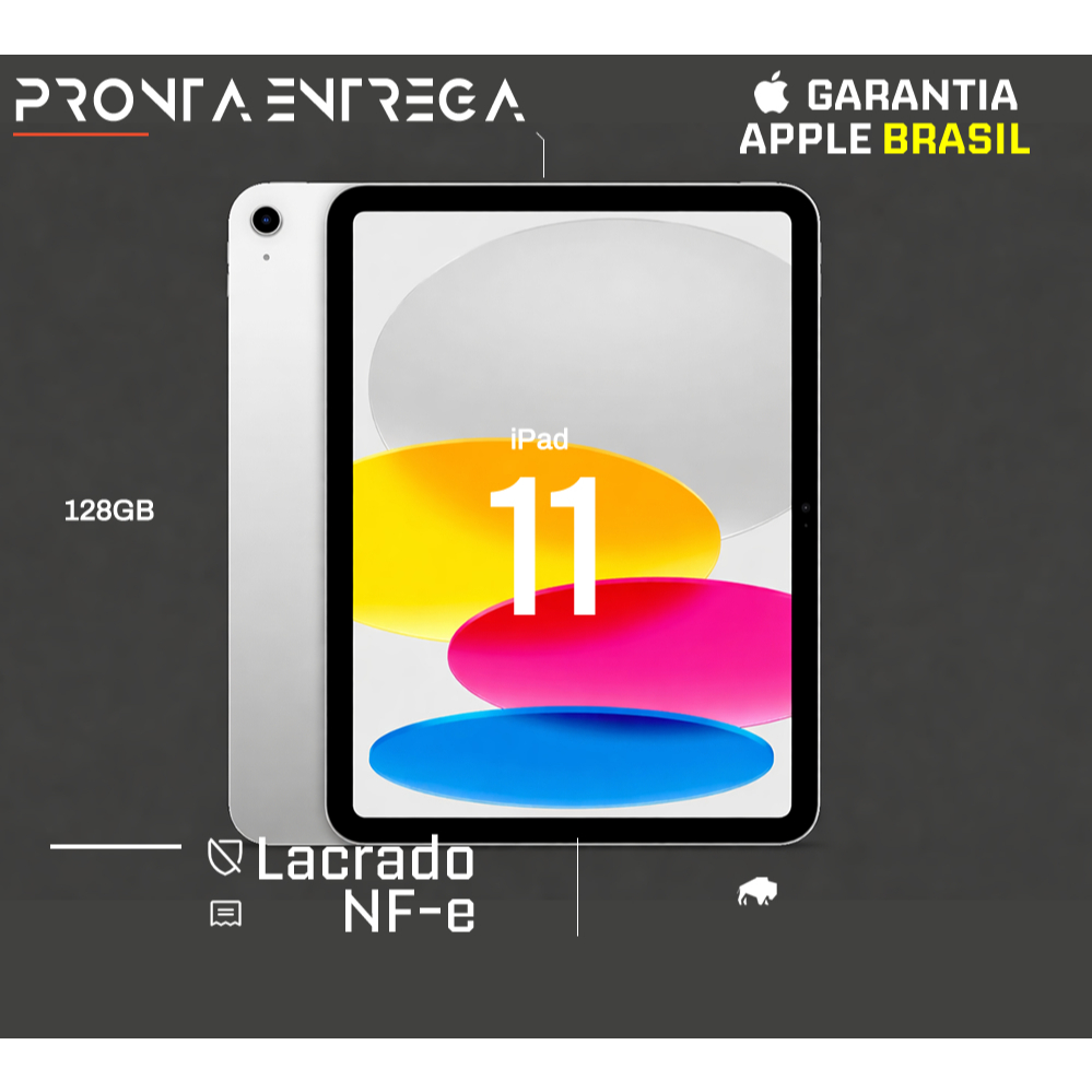 Apple iPad 11 128GB chip A16 Bionic 12MP Wi-Fi 6 USB-C Prateado Lacrado com NF